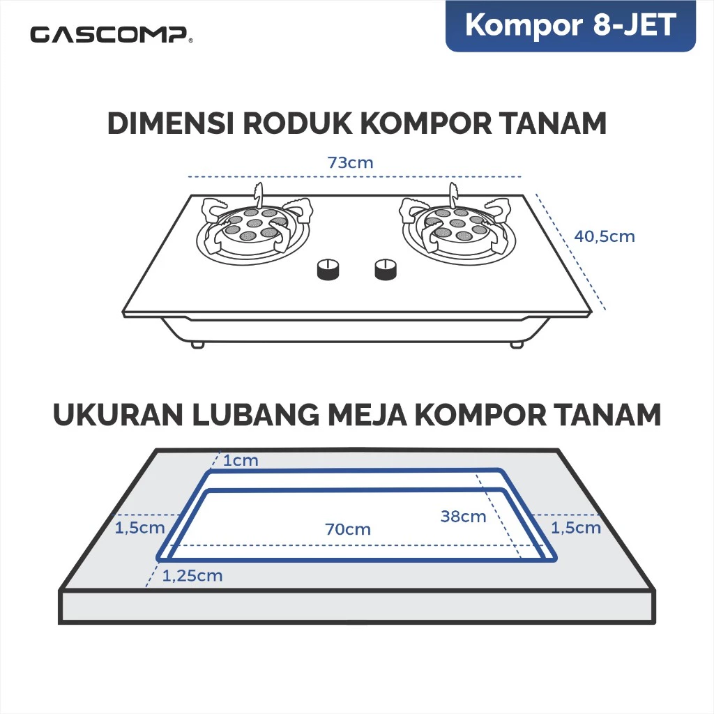 GASCOMP Kompor Tanam Kaca 8 JET Kompor Gas 2 Tungku 8 JET - Image 2