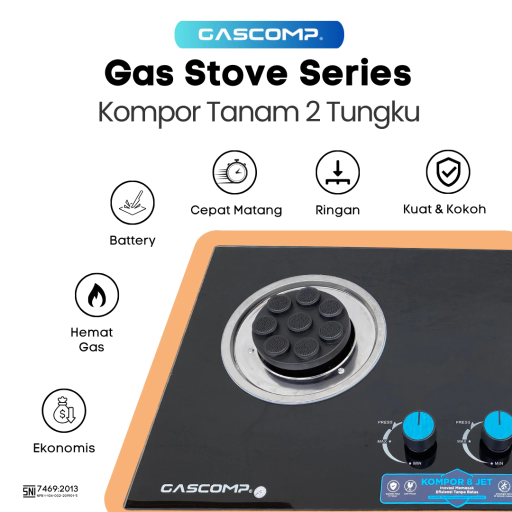 GASCOMP Kompor Tanam Kaca 8 JET Kompor Gas 2 Tungku 8 JET - Image 4