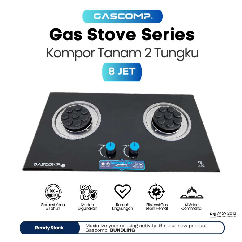 GASCOMP Kompor Tanam Kaca 8 JET Kompor Gas 2 Tungku 8 JET - Image 3