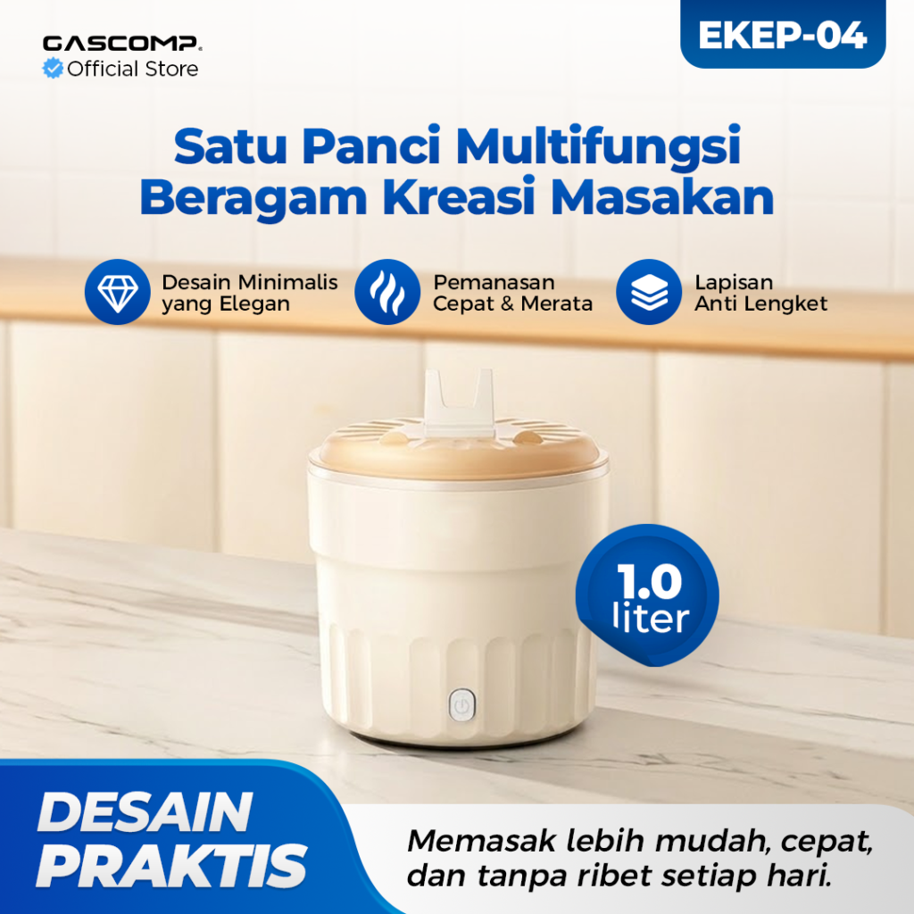 Gascomp EKEP-04 Panci Listrik Multifungsi 1.0 Liter - Desain Praktis & Anti Lengket