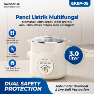Gascomp EKEP-05 Panci Listrik Multifungsi 3.0 Liter - 2 Level Pemanasan & Dual Safety Protection
