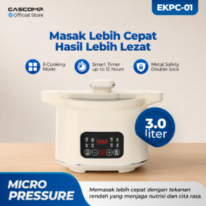 Gascomp EKPC-01 Electric Pressure Cooker 3.0 Liter - 8 Cooking Mode & Smart Timer 12 Jam