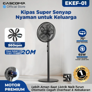 GASCOMP EKEF-01 Kipas Angin Berdiri 16" | Super Senyap 18dB | Thermal Fuse Anti Kebakaran | Hemat Listrik 53% | 2in1 Meja & Berdiri